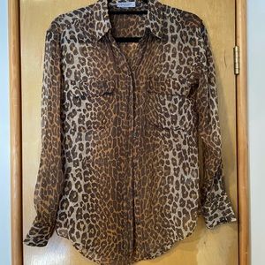 Equipment leopard print sheer silk top XS